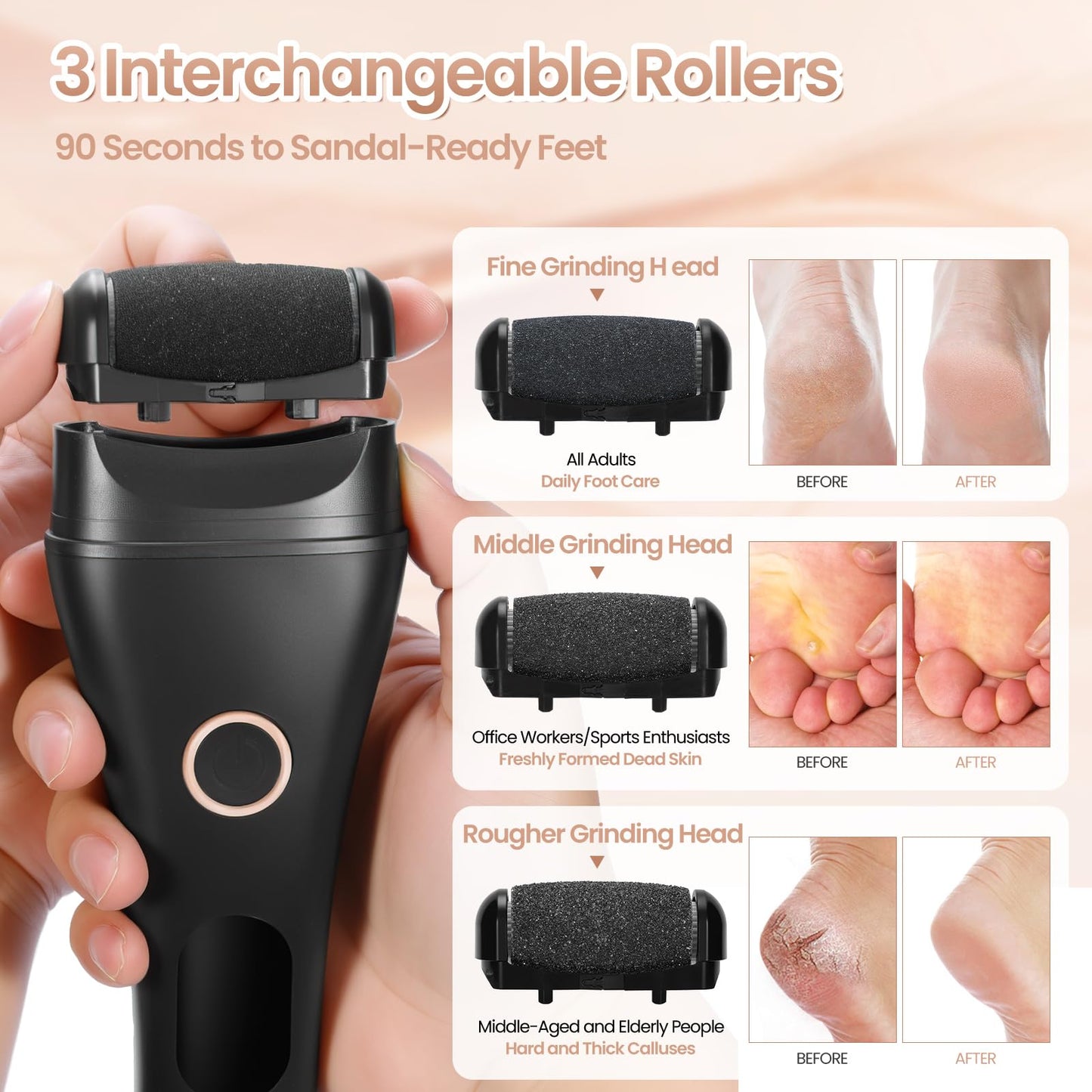 Electric Callus Remover for Feet Rechargeable - 3-Speed Adjustable Electronic Foot Filer, Effortless Smooth Feet from Hard Crack