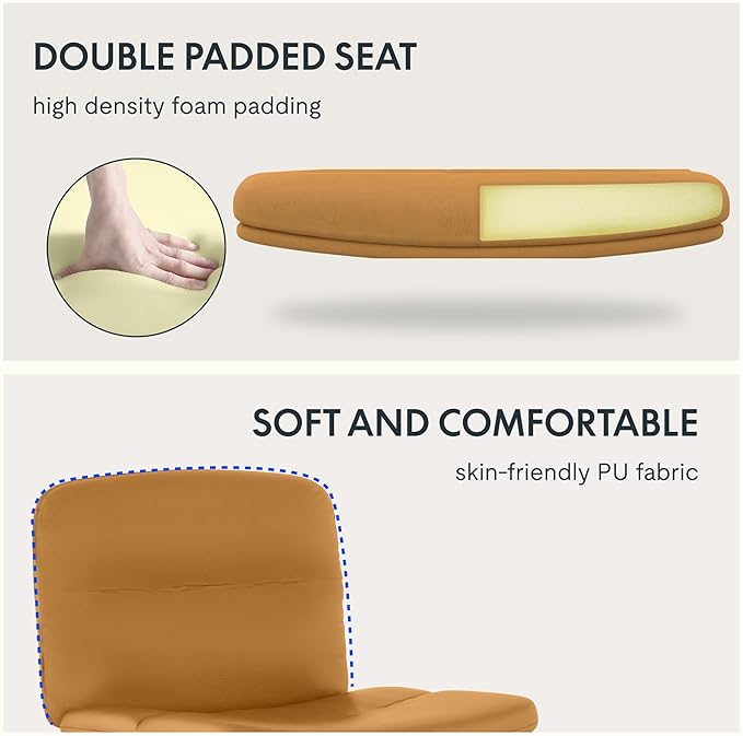 FLEXISPOT Cross Legged Office Chair Armless Desk Chairs Comfy Wide Seat Criss Cross Chair with Wheels Vanity Chair for Living Room Bedroom Study Room(Brown)