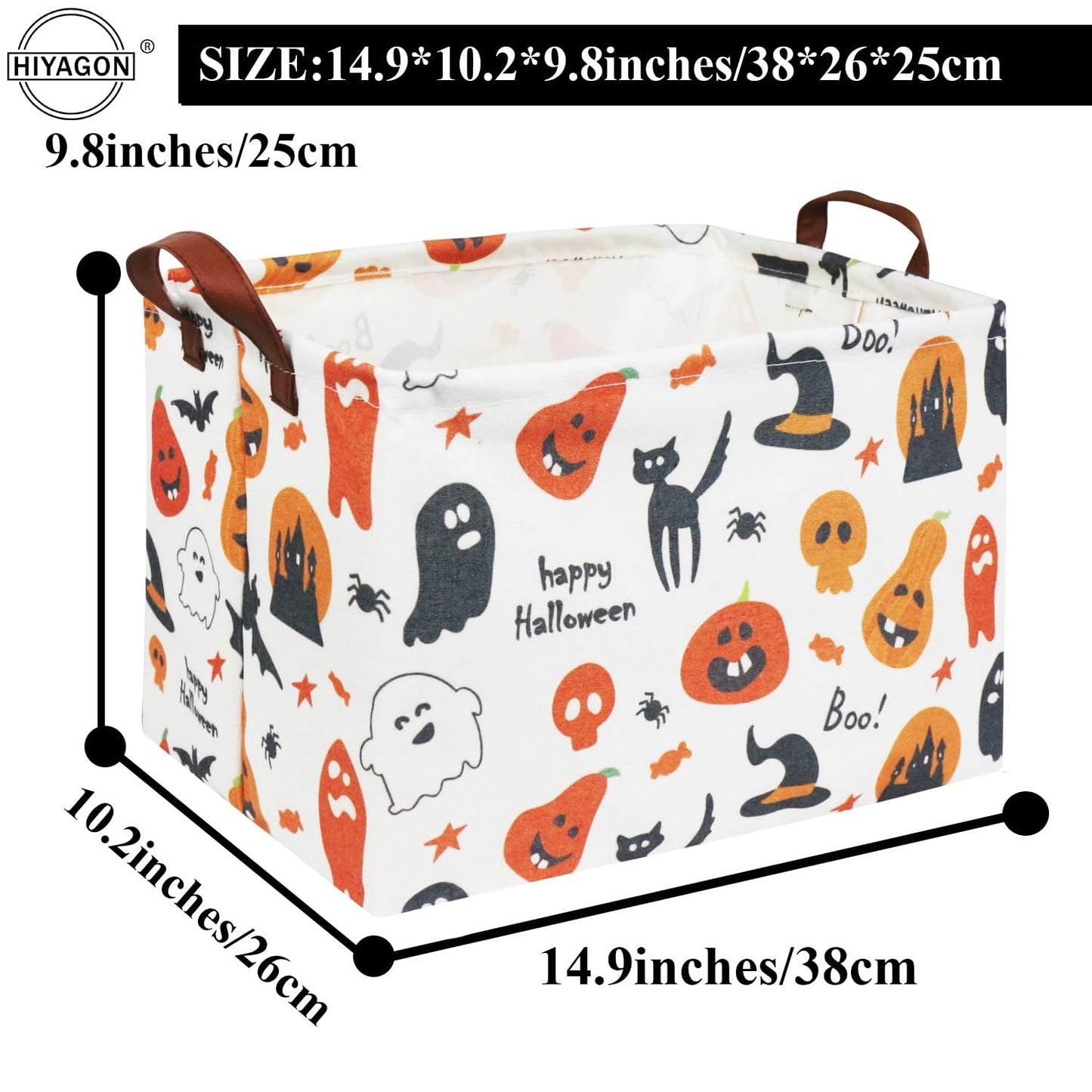 HIYAGON Trick or Treat Basket for Boys and Girls - Pumpkin Basket for Halloween Parties - Cute Storage Bin Organizer Box - Rectangular Room Decor