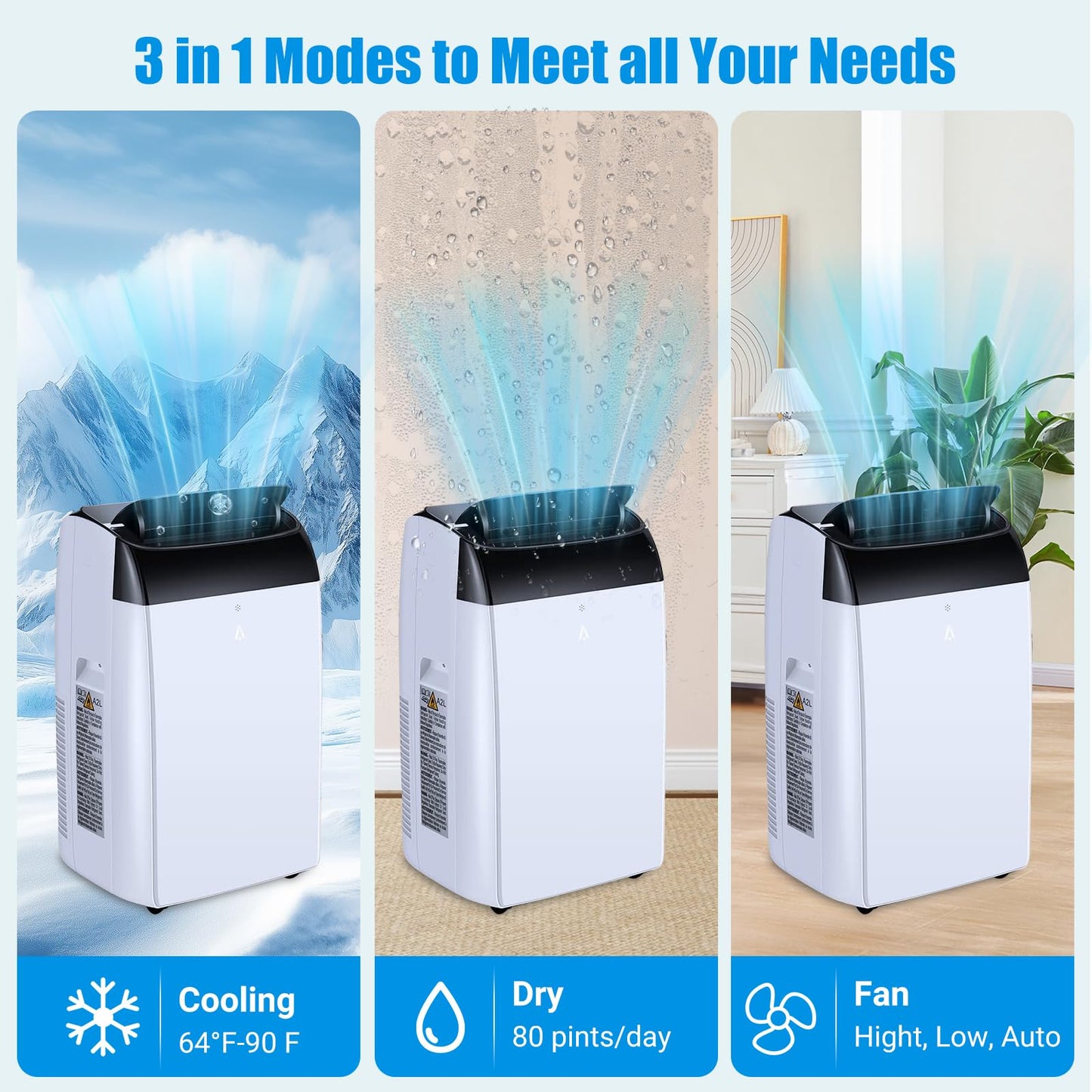 14000 Btu Portable Air Conditioner Cools Up To 750 Sq.Ft, 3-In-1 Quiet Portable Ac Unit With Remote Control & Installation Kits