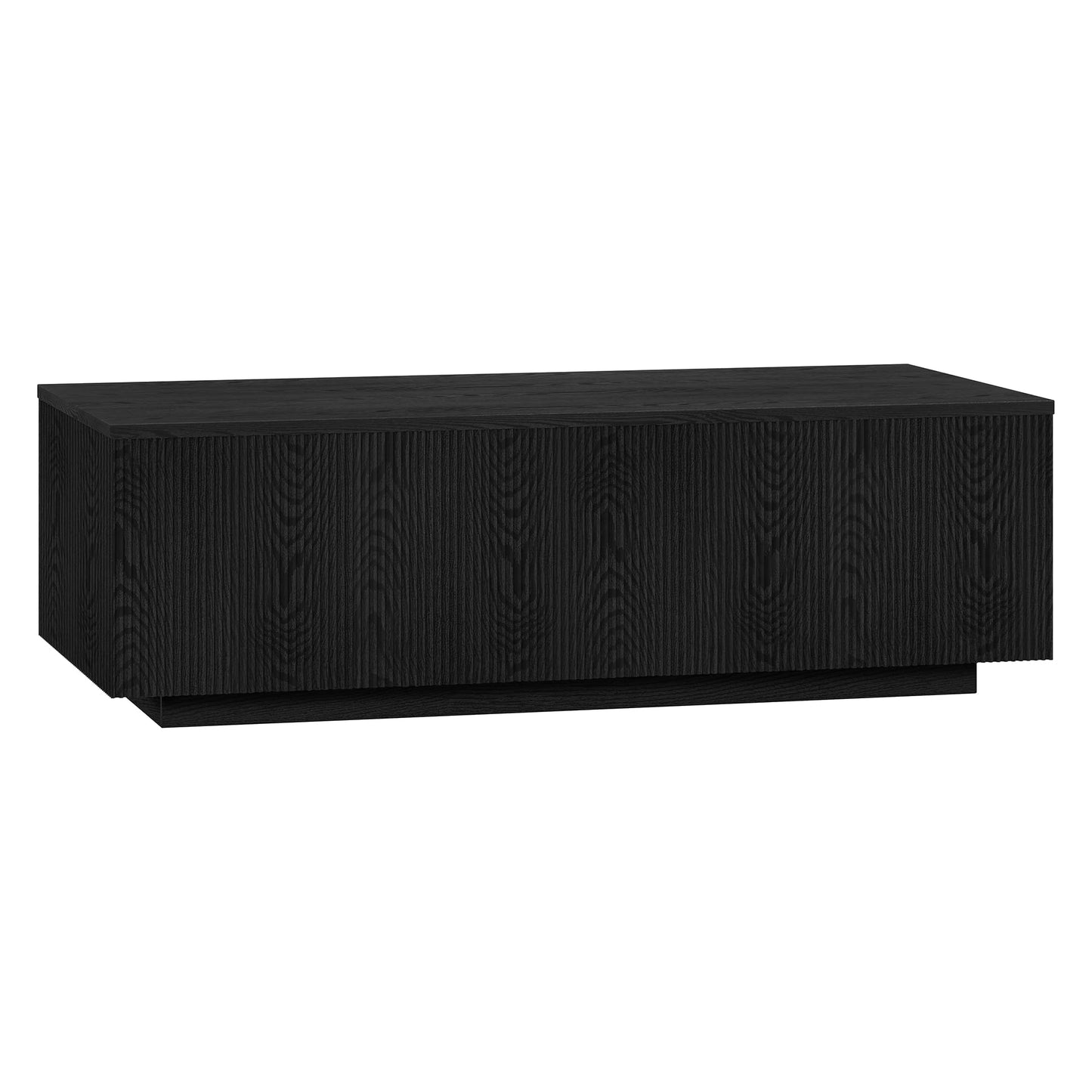 Henn&Hart 48" Fluted Rectangular Low-Profile Coffee Table with Ribbed Sides for Living Room, Family Room, or Office, Natural Black
