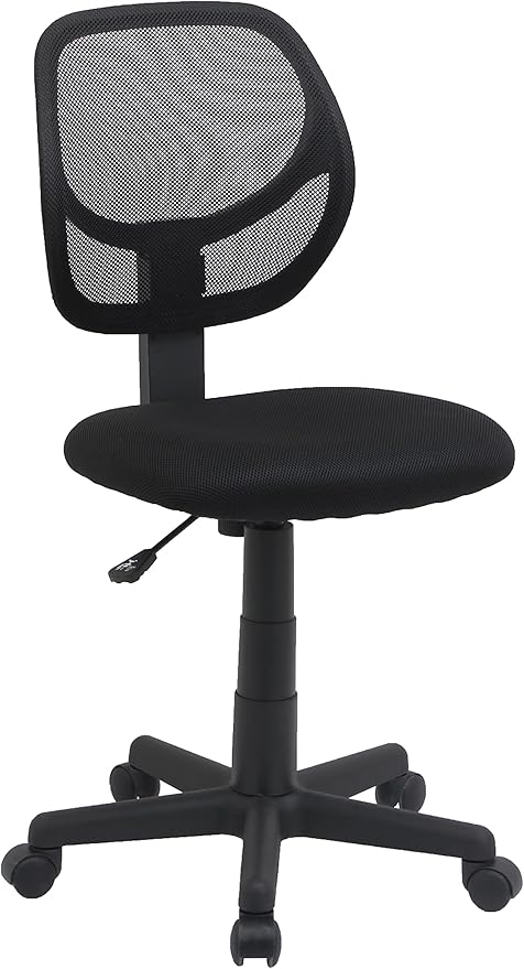 Amazon Basics Rolling Desk Chair, Adjustable, Low Back, Padded Seat, Breathable Mesh, Swivel, Black, 21.25" D x 22.5" W x ...