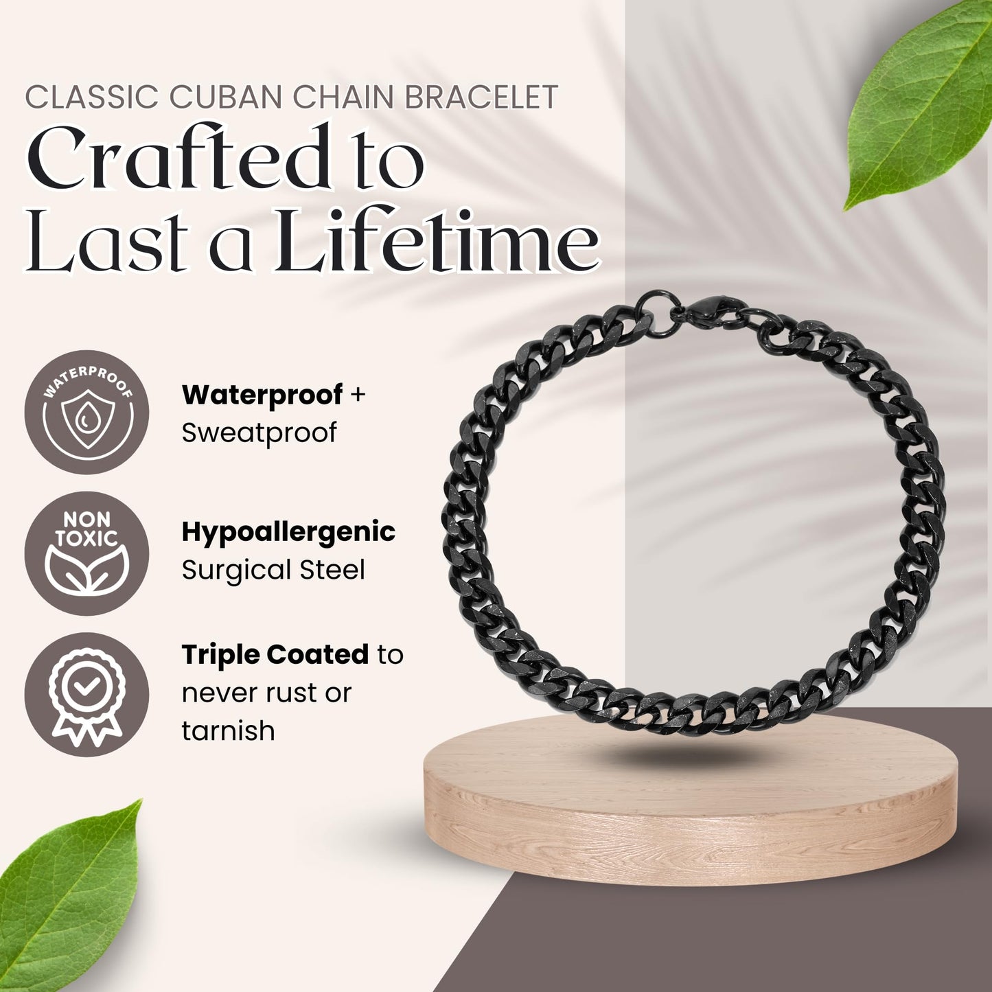 Love You This Much To My Twin Brother 316L Surgical Steel 5mm Cuban Bracelet | Meaningful Gifts for Your Twin Brother | Twin Bro Gifts (Titan Black)