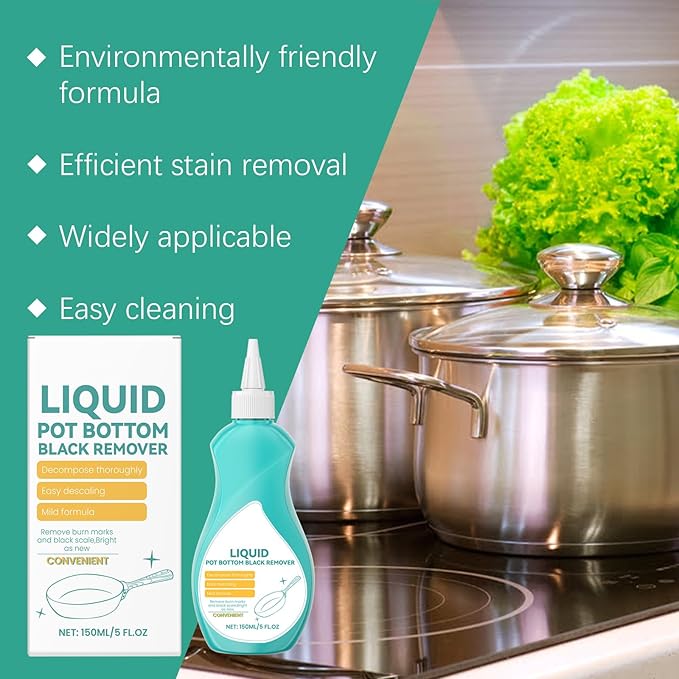 Liquid Pot and Pan Cleaner for Burnt On Food & Grease, 5 fl oz Tough Stove Top and Cookware Cleaner, Removes Stubborn Stains on Stainless Steel, Cast Iron, Copper Pots