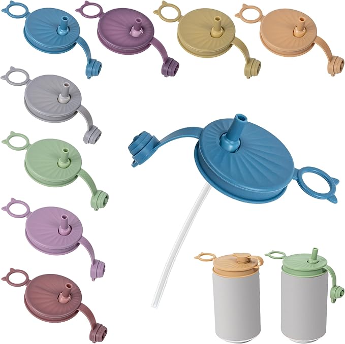 Yuoyar 8 Pcs Silicone Soda Can Lids with Straw - Reusable can covers for soda - Can Toppers to Keep Carbonation