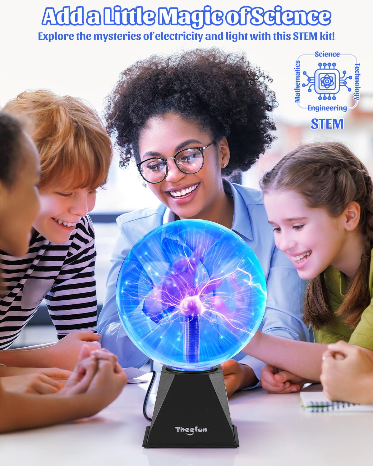 Theefun Blue Plasma Ball: 8 Inch Huge Plasma Globe Birthday Gifts Touch & Sound Sensitive Plasma Ball Lamp Electric Ball Lightning Novelty Light for Parties, Home, Prop, Room Decoration