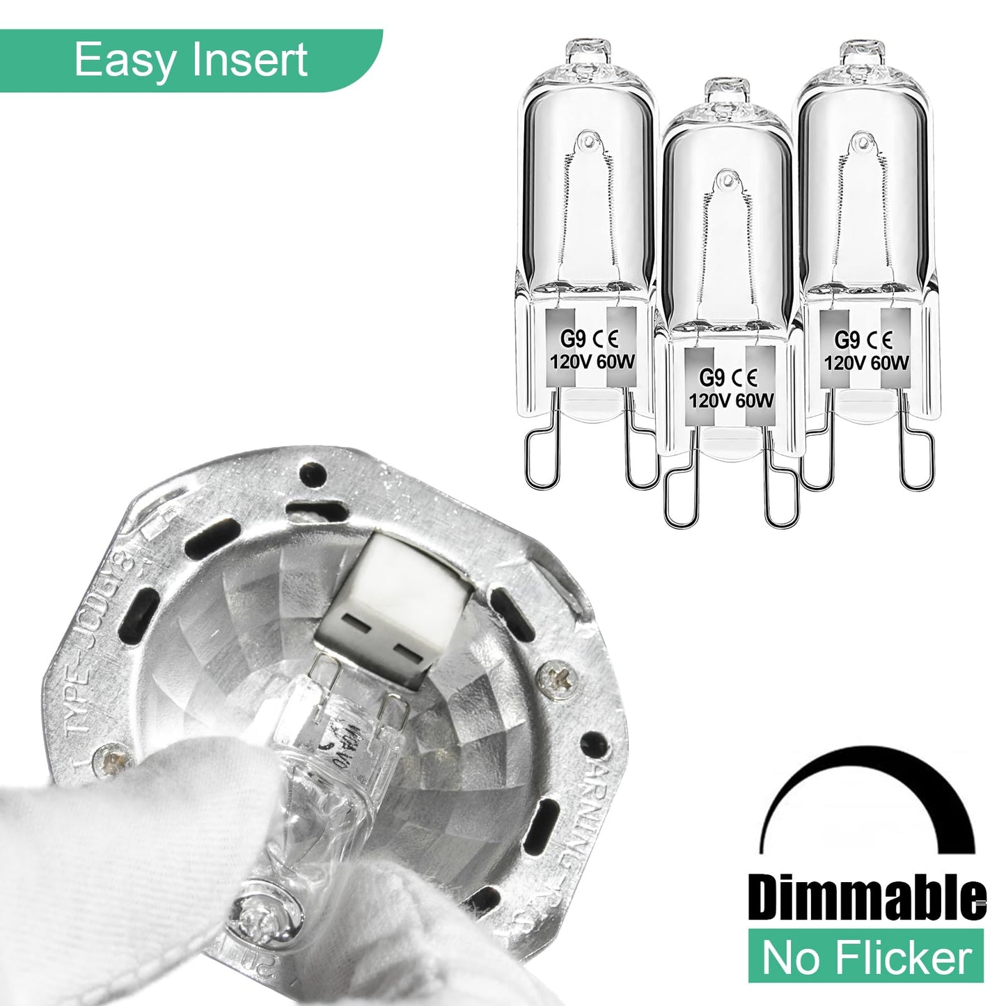 Jaenmsa 60W G9 Halogen Light Bulbs 2 Pin, 12 Pcs Xenon G9 Bulb 60 Watt 120V, JCD T4 Halogen g9 Bi-Pin Small Light Bulb for Microwave Oven, Range Hood Light, Bathroom Light Bulb, Chandeliers, Dimmable