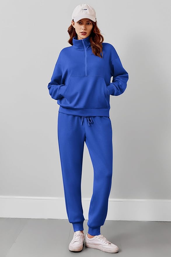 PINSPARK 2 Piece Sets for Women 2025 Fall Travel Outfits Long Sleeve Tracksuit Joggers Sets Half Zip Sweatsuit Matching Set