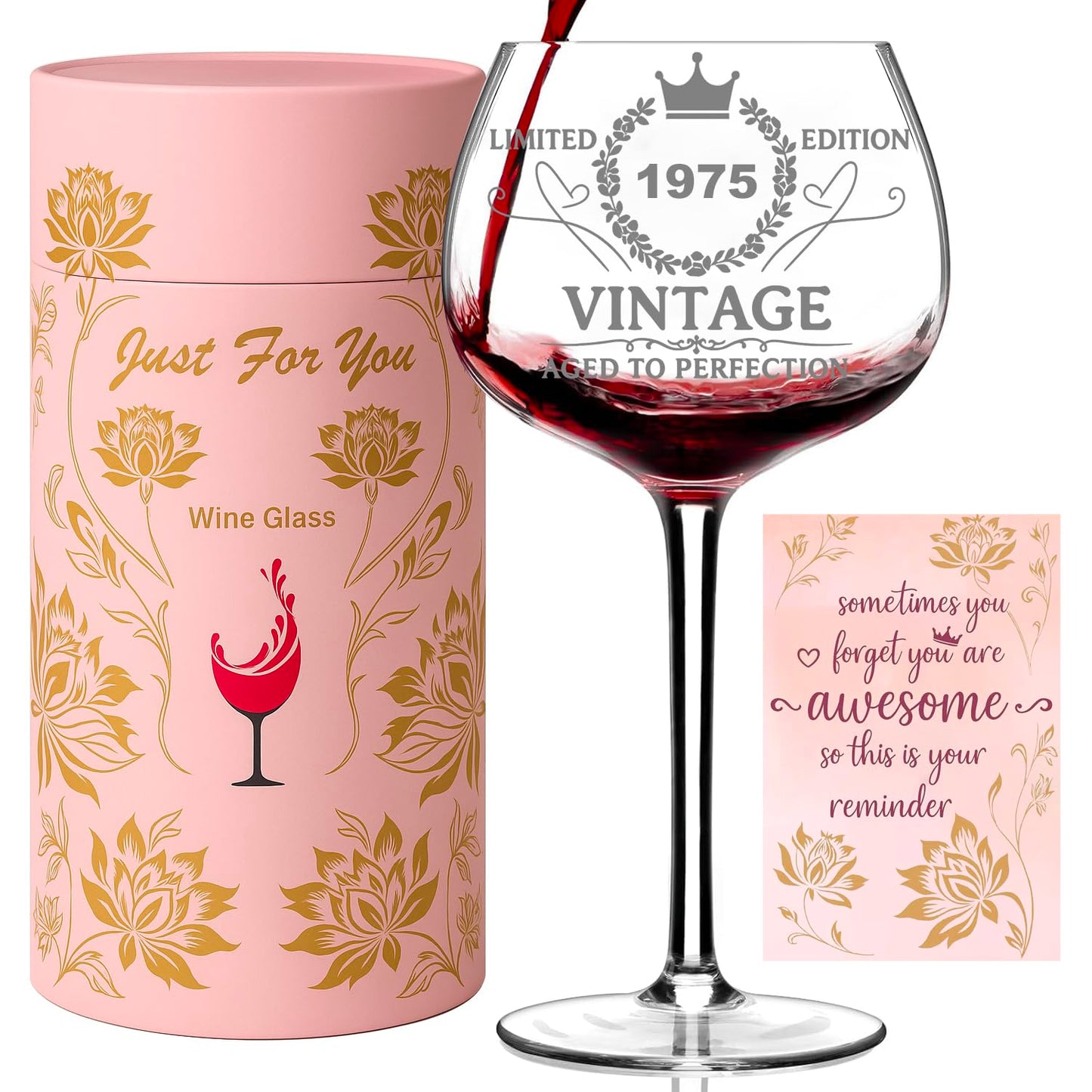 Lotnafee Funny 50th Birthday Gifts for Women, Vintage 1975 Engraved Wine Glass in Gift Box, Personalized Gift for Her, Mom, Sister, Daughter, Best Friend, Turning 50 and Fabulous Gift Idea