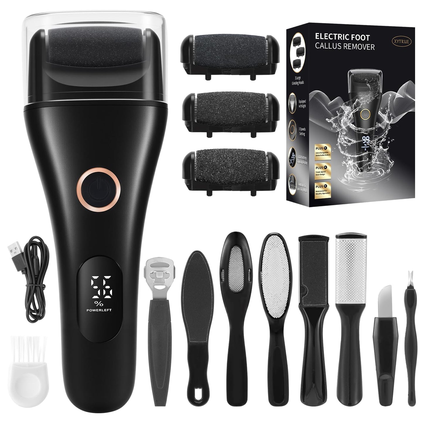 Electric Callus Remover for Feet Rechargeable - 3-Speed Adjustable Electronic Foot Filer, Effortless Smooth Feet from Hard Crack