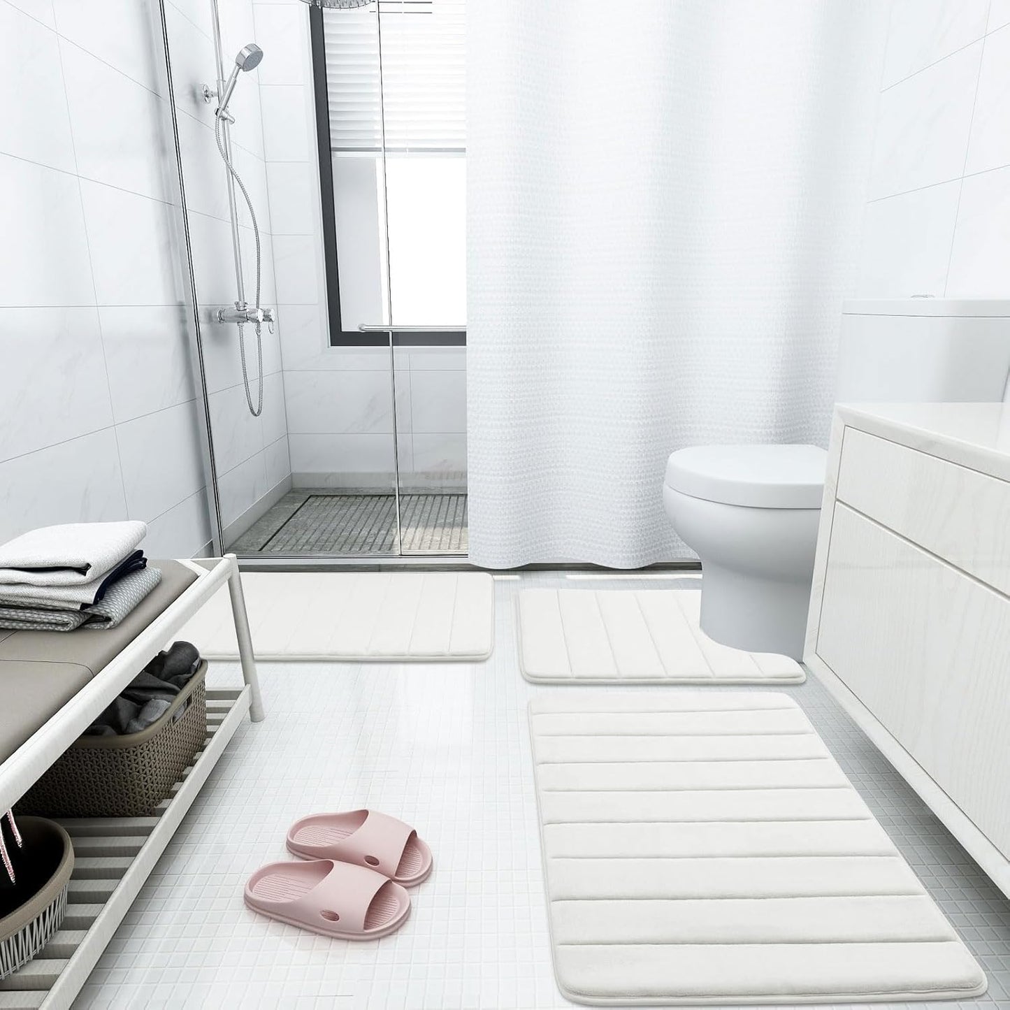 Buganda Memory Foam Bath Mat, 24" x 16", Ultra Soft and Non-Slip Bathroom Rugs, Water Absorbent and Machine Washable Bath Rug for Bathroom, Shower, and Tub, Ivory