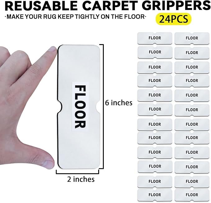 Rug Carpet Non Slip Grippers, Reusable Double Sided Carpet Tape Pads, Strong Adhesive Grippers for Area Rugs, Keep Corners Flat, No Damaging for Floor Removable,16Pcs