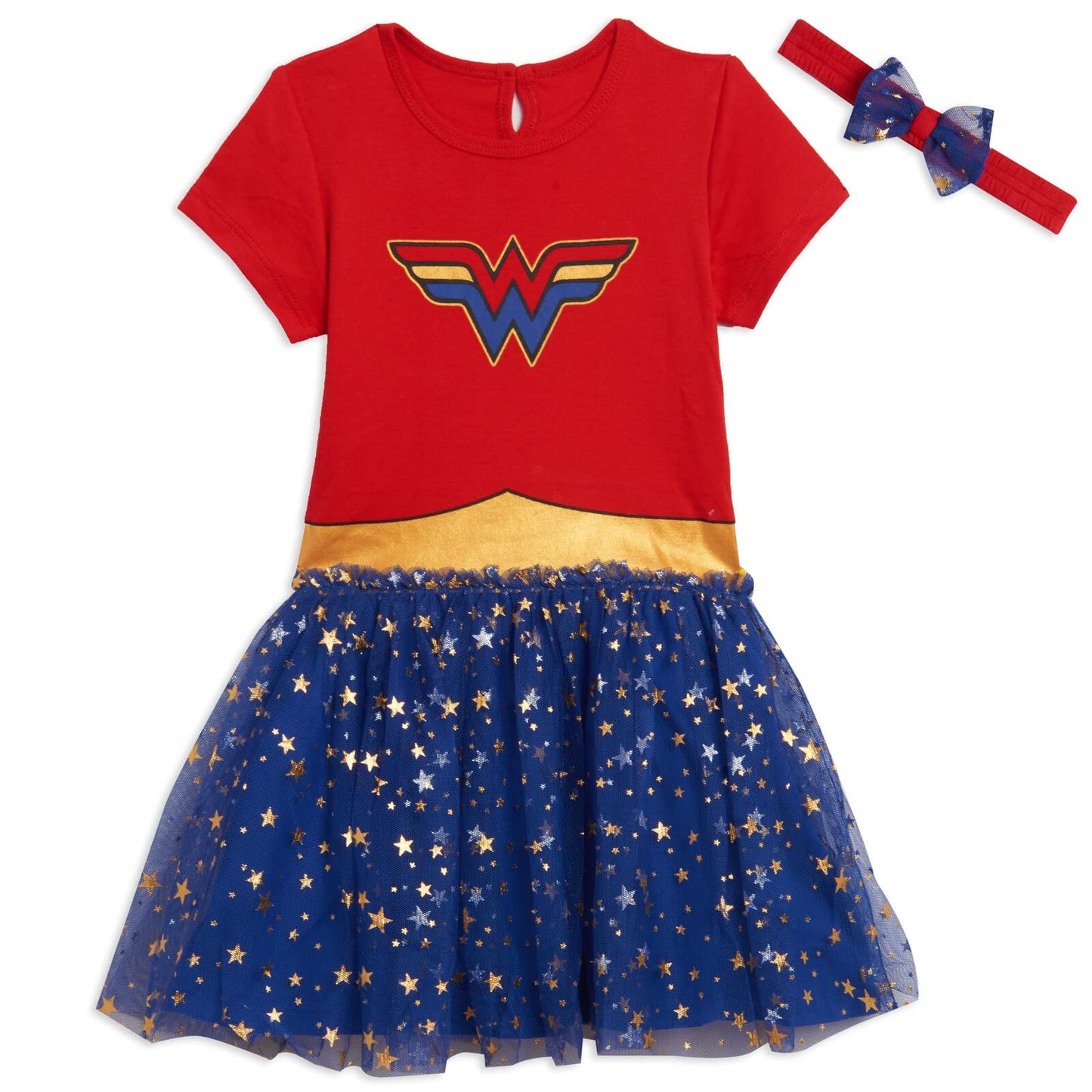 DC Comics Justice League Wonder Woman Toddler Girls Costume Dress and Headband Red/Blue 4T