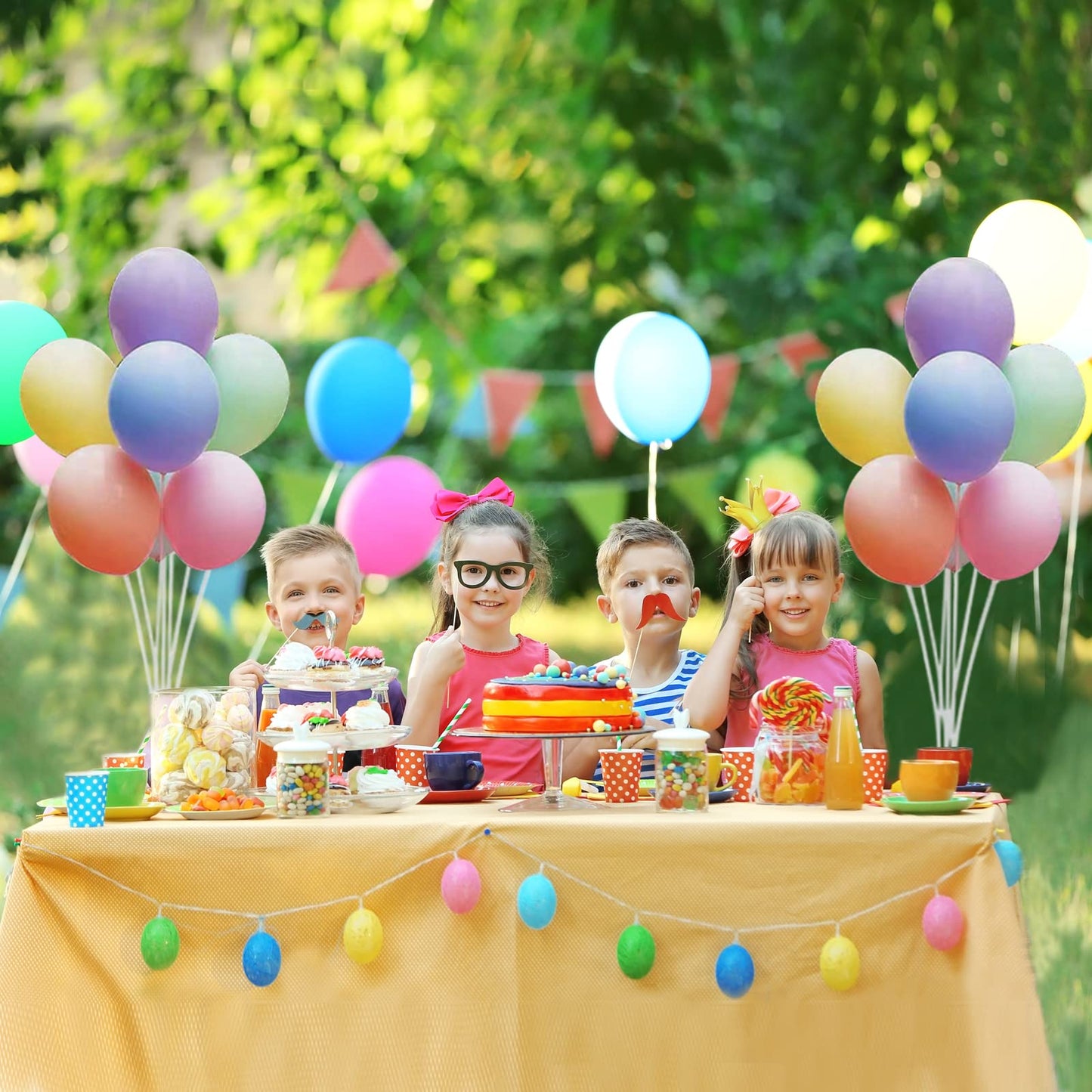 ROYUYE 4 Sets of Table Balloon Stand Kit, 1 Roll of Glue and 5 Flower Clips for Birthday, Celebration and Party Decorations