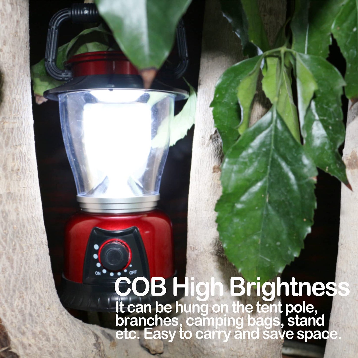 FANT.LUX LED Lantern Variable Power Retro Battery Powered Camping Light, COB High Brightness Dimmable Camping Lamp for Hiking, Fishing, Repairing and Emergency Lighting (Red-2 Pack)