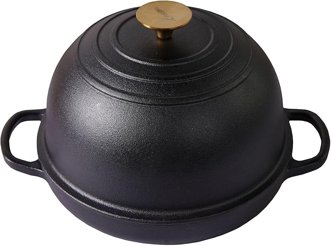 Crucible Cookware Cast Iron Bread Pan, Sour Dough Artisan Bread Oven – Pre-Seasoned – Round 26 cm, 6.25 L (6.6 qt) – Boule Pan with a Deep Lid for Steam Baking