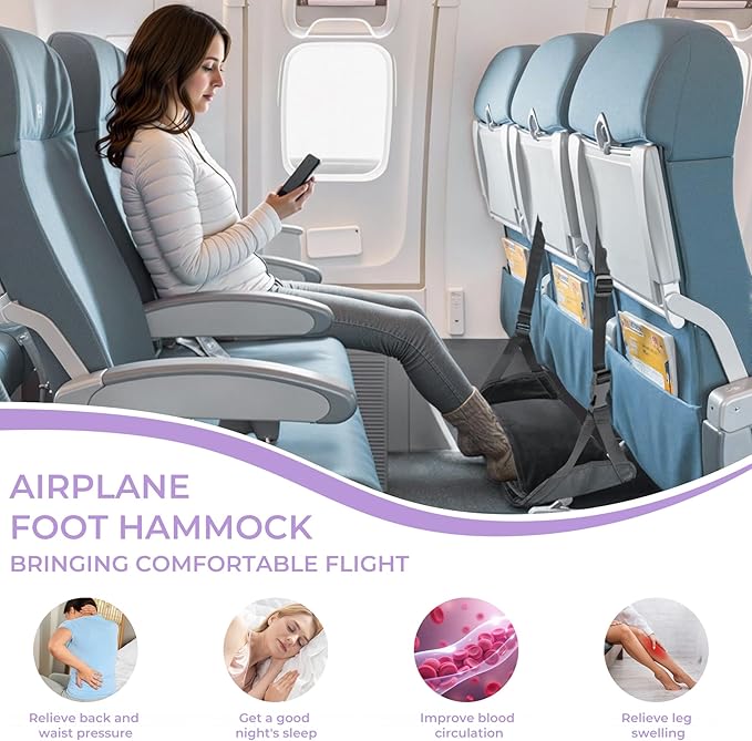 Babenest 2pcs Airplane Foot Hammock, Foldable Leg Rest Support with Adjustable Strap & Cover, Thickened Bottom for Feet Warmth, Portable Flight Footrest Holder for Air Travel, Office & Car (Cover)