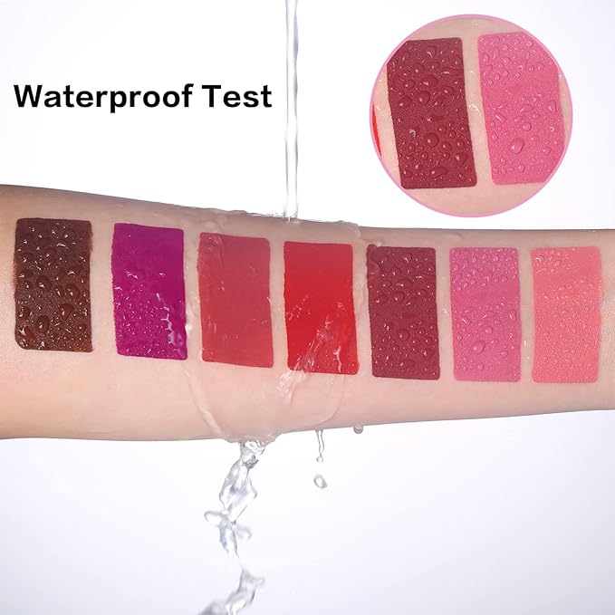 QiBest 7Pcs Matte Liquid Lipstick and 1Pcs Lip Plumper Makeup Set, Pigmented Waterproof Halloween Lip Make Up Valentine's Gift Lip Gloss Sets Long Wearing Velvet Lip Kit for Teens & Women