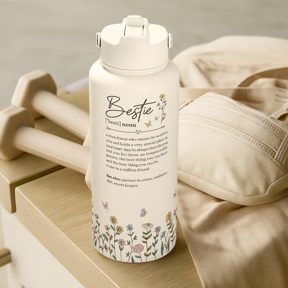 Best Friend Water Bottle 32oz Stainless Steel with Lid & Straw, Bestie Insulated Bottles for Women Girls Female Friends Sisters, Gifts Ideas for Birthday Christmas
