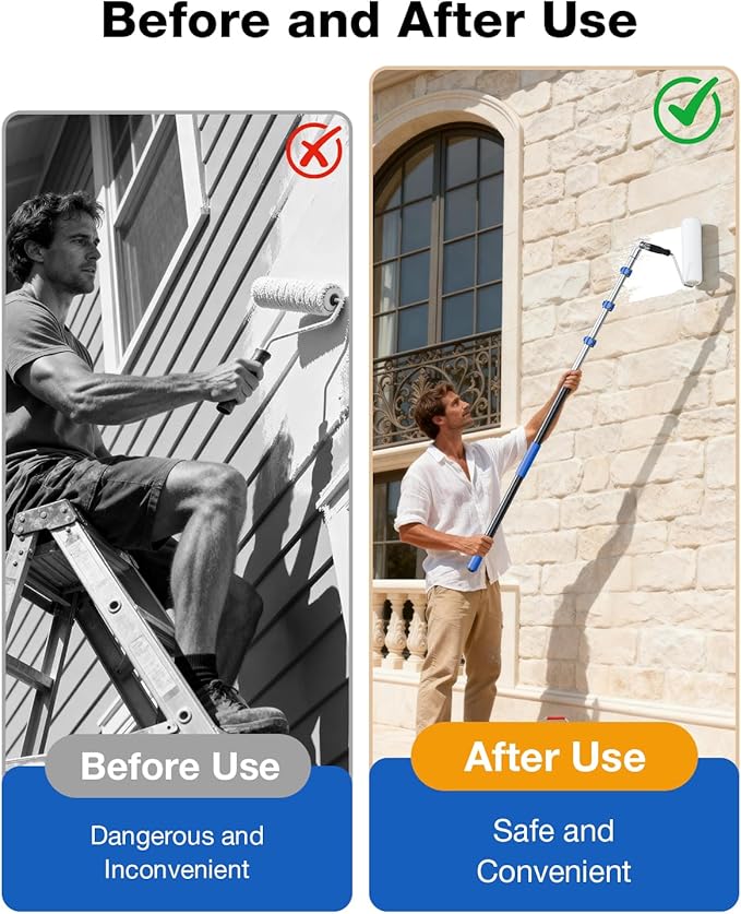 Telescoping Pole, 1.4-3 Ft with Joint Angle & Squeegee Adaptor, Aluminum Telescopic Paint Roller Extension Pole & Extendable Pole, Anti-Slip Foam Grip, Multi-Purpose Gutter Window Dust Cleaning Pole