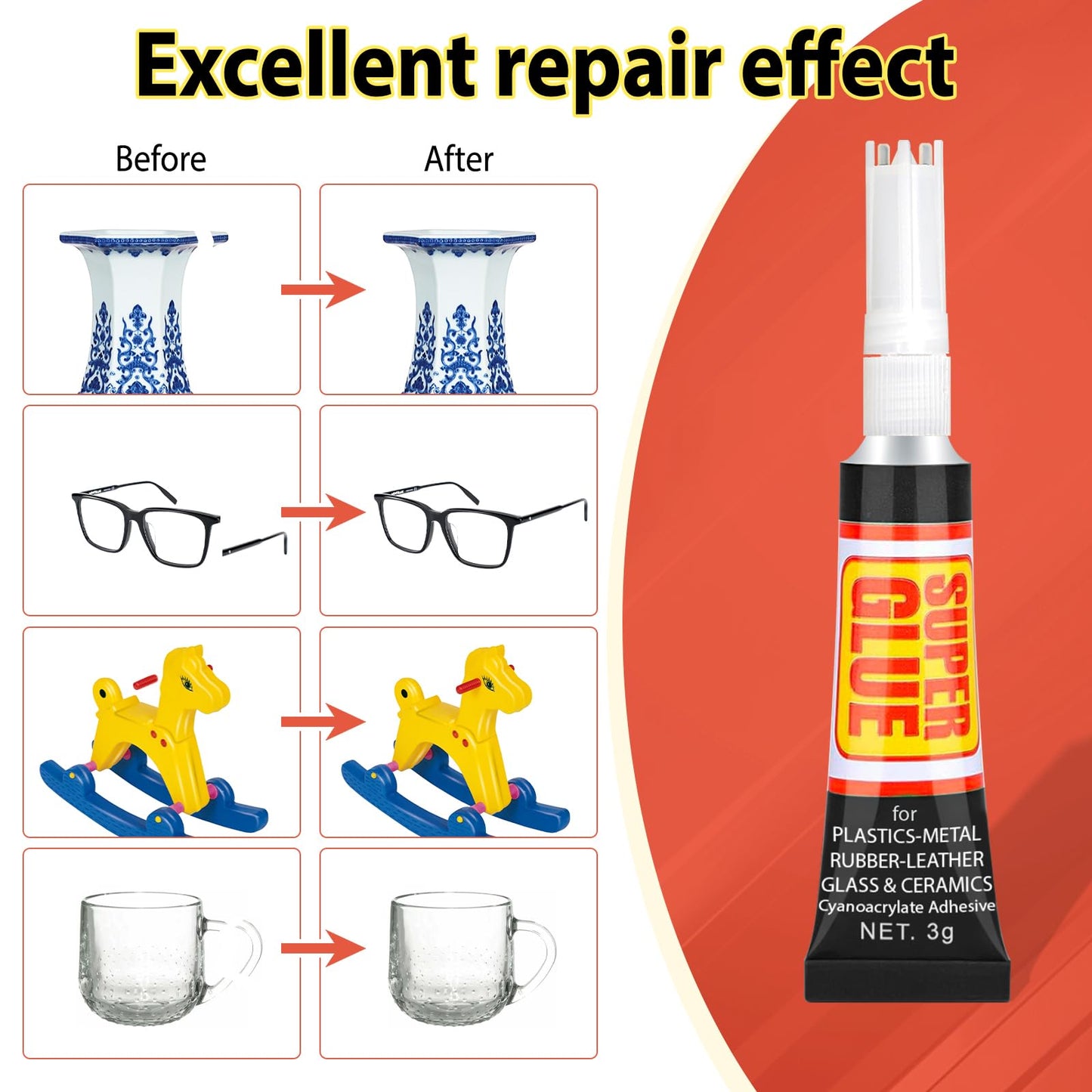WhizToys Super Glue (12-Pack),Quick-Drying, Clear Liquid Super Glue for Plastic,Metal,Wood, Ceramic,Rubber and More,Strong Bonding Adhesive for Crafts,Repairs,DIY