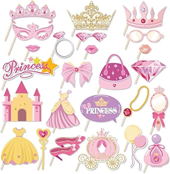 Kristin Paradise 25Pcs Princess Photo Booth Props with Stick, Cinderella Theme Selfie Props, Little Royal Queen Birthday P...