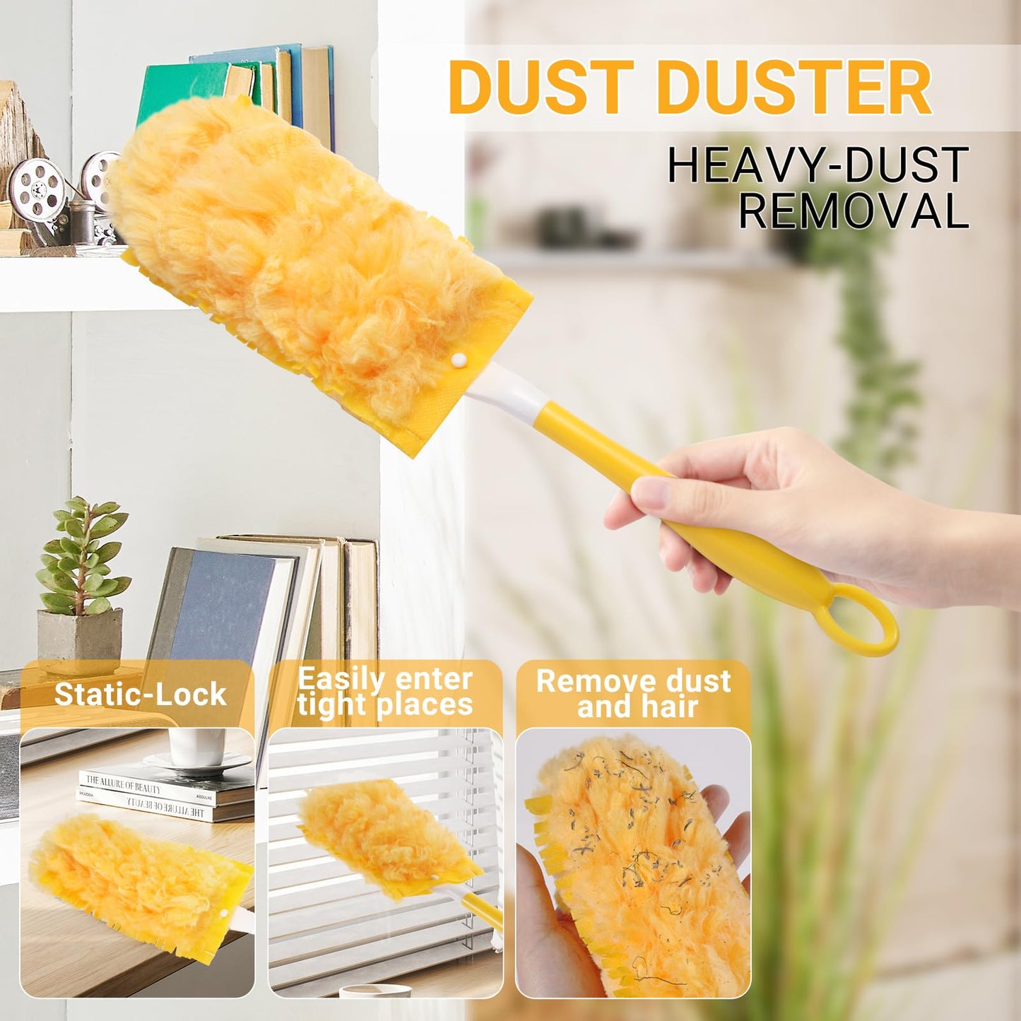 Bpbdzz 360° Heavy Duty Duster Refills for Swiffer Duster, 40 Count Duster Refills with 1 Handle, Multisurface Dusters, Disposable Dusters for Cleaning (Yellow)