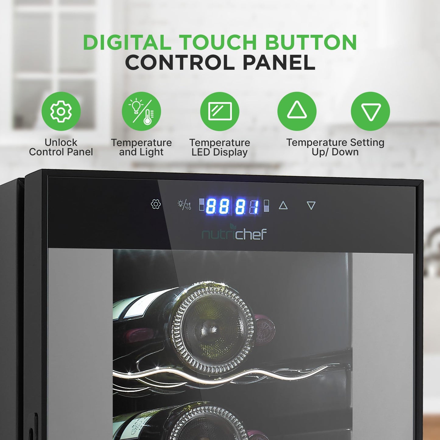 Nutrichef 18 Bottle Wine Fridge - Dual Zone Wine Chiller, Adjustable Temperature 41°F to 64°F, Ultra Quiet Operation, Free Standing Wine Cooler For Home, & Office, 32 x 11 x 26 IN (Black)