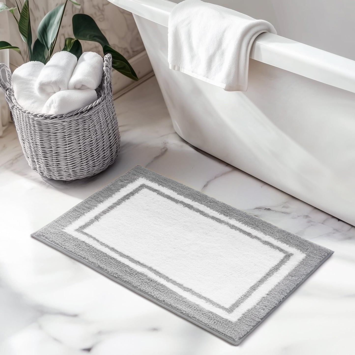 GRANNY SAYS Microfiber Bathroom Rugs Non Slip Washable, Water Absorbent Bathroom Mats for Tub Non Slip, Small Soft Bath Mats for Bathroom Floor & Shower, 16" x 24", Grey Bath Mat Towel