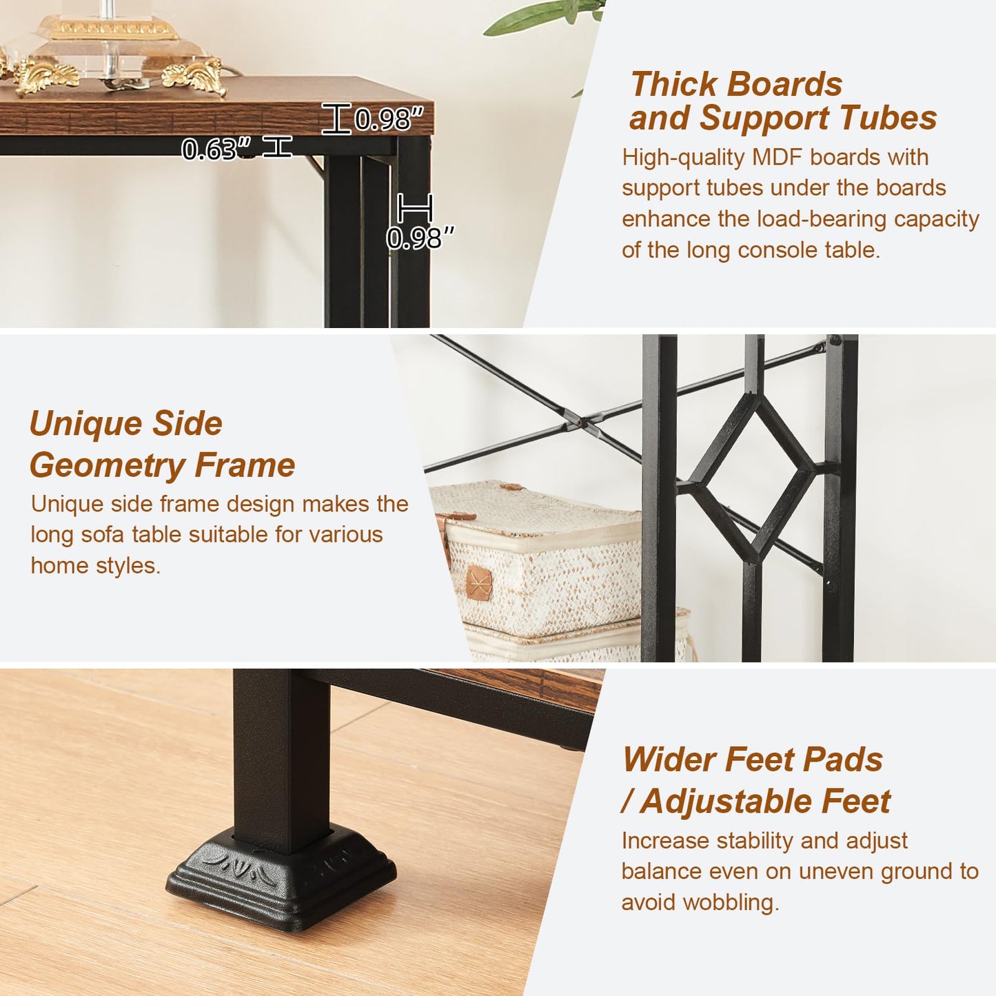 HOMISSUE Long Entryway Console Table, 70.9" Industrial Narrow Sofa Tables Behind Couch with 2 Tier Storage Shelf for Hallway, Living Room, Rustic Brown