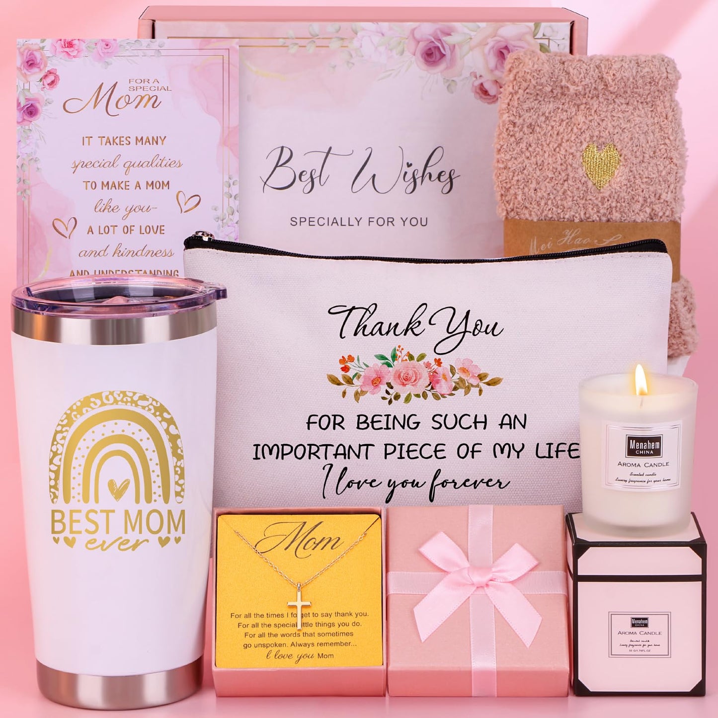 Birthday Gifts for Mom from Daughter Son - Christmas Presents for Mother in Law, Mama, Stepmom Birthday Gifts Basket, Best Mom Ever Gift Ideas Personalized Mothers Day Gift Box w/Tumbler