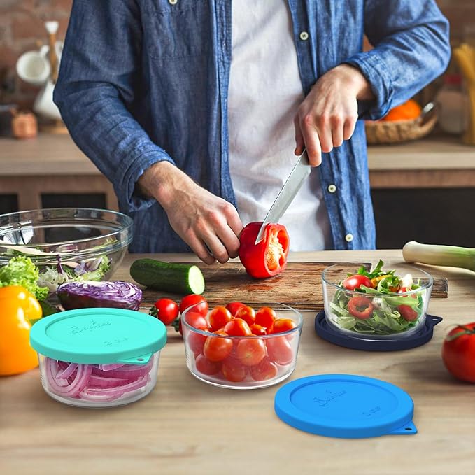 Sophico 2 Cup Round Silicone Storage Cover Lids Replacement for Pyrex 7200-PC and Anchor Hocking Glass Bowls (Container not Included) (MIX-6pack)