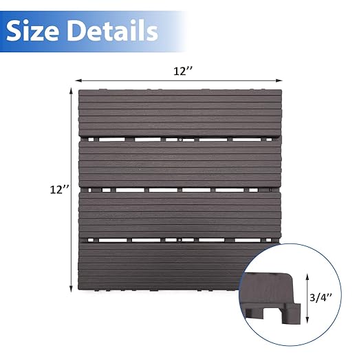 36 PCS 12x12 Inch Interlocking Deck Tiles - Waterproof All-Weather Outdoor Patio Flooring for Pool, Balcony, Backyard, Porch & Garden, Coffee