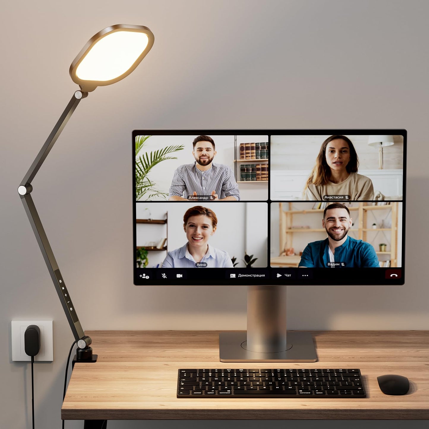 LitONES Video Conference Light for Computer, Dimmable Camera Lighting for Video Recording, Meeting, Laptop & Webcam, 15W Ring Light with C- Clamp,Swing Arm, Remote, Memory & Timer CRI >95