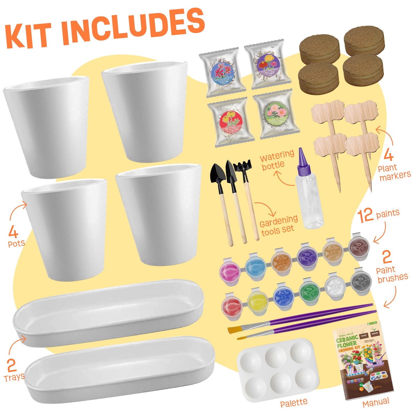 Tekoly 4 Set Paint & Plant Flower Gardening Kit - Gifts for Girls Ages 8-12, Arts and Crafts for Kids Ages 8-12, Kids Gardening Set, Birthday Toys Gifts for Girls Boys Ages 6 7 8 9 10 11 12