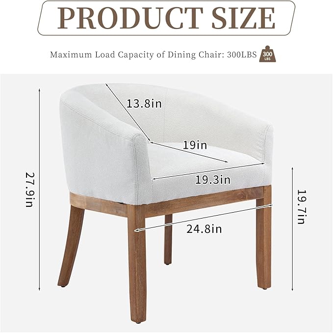 Shenyon Mid Century Modern Dining Chairs Set of 4, Upholstered Linen Fabric Dining Room Chairs with Arms and Solid Wood Legs, Comfy Barrel Accent Chairs for Dining Room, Living Room, or Cafe,Beige