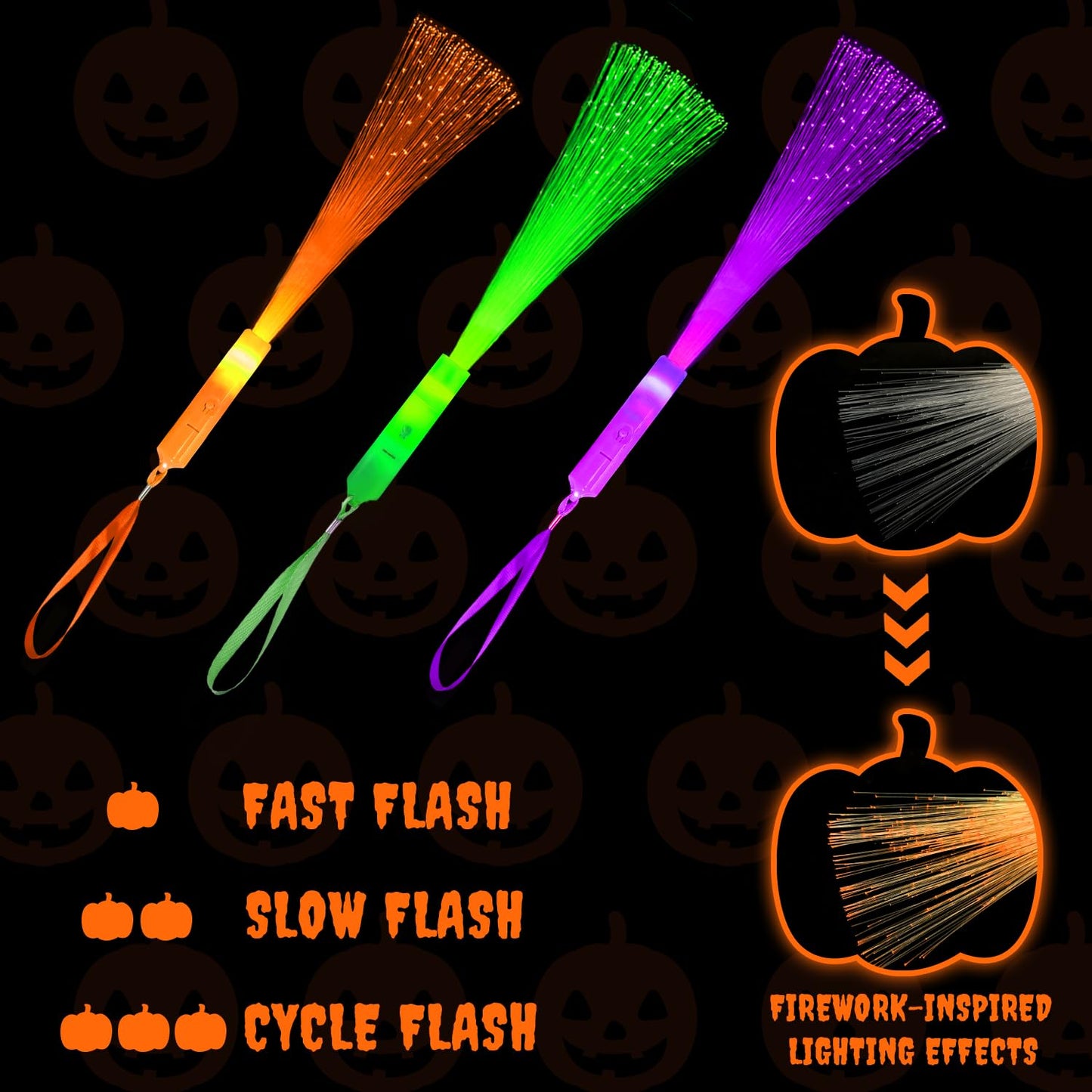 Halloween Glow Sticks Toys Gifts for Kids-6 Pack, Light Up Fiber Optic Wand for Toddlers, Fun Halloween Party Games Activities Stuff, Non Candy Treats Goodie Bag Basket Stuffers Fillers for Boys Girls