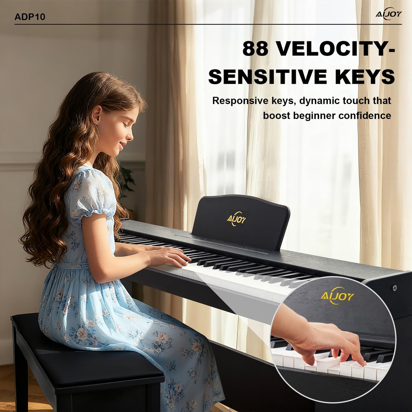 AiJoy 88 Key Digital Piano with Semi-Weighted Keys, Electric Piano Keyboard for Beginners, Dual Speakers & Triple Pedal, Support MIDI USB, Compact & Elegant Design, Birthday Gift ADP10