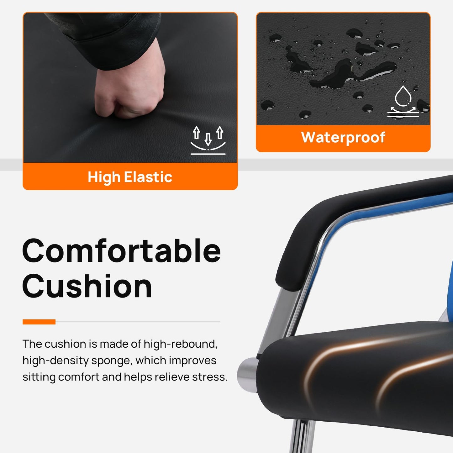 Walmokid Waiting Room Bench with Armrest, PU Leather Office Furniture, Lobby Conference Reception Bench, Office Guest Seating for Clinic,Airport,Hospital,Barber,Salon,Bank (Blue & Black, 3-Seat)