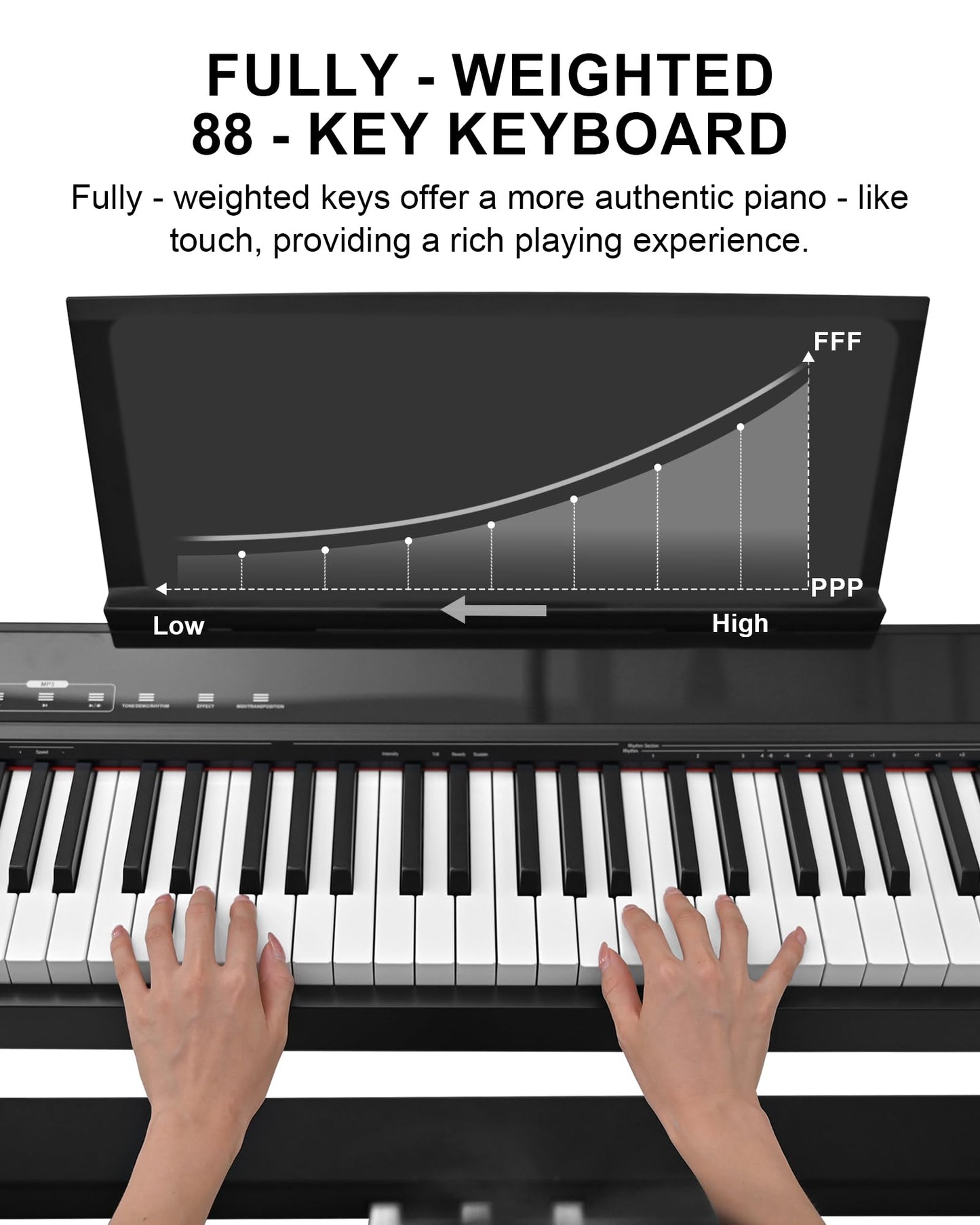 KEYIVOX S-200 Beginner Keyboard Piano - 88 Key Full-Size Weighted Digital Piano, Portable Electric Piano with Sustain Pedal, Power Supply, Dual Headphone Jack, USB-MIDI, and MP3 Player,Black