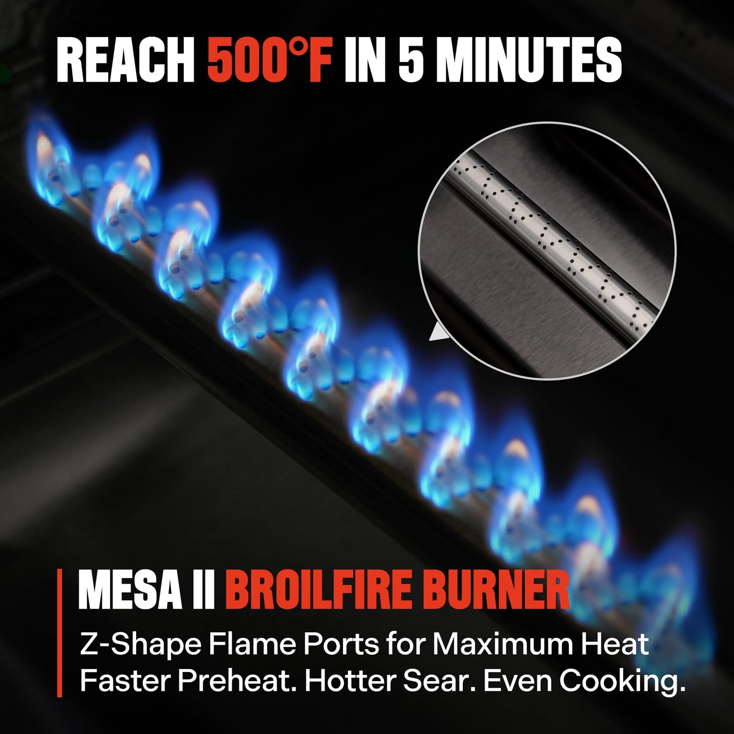Monument Grills 4 Burner Stainless Steel Propane Mesa 2 Gas Grill, 500°F in 5 Mins, 525 sq.in, 37,000 BTU, with Broil Zone, Foldable Side Shelves, Knob Controls, Built in Thermometer, Mesa II 410BZ