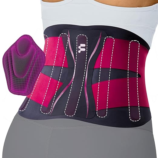 Fitomo 0.5mm Ultra Thin Back Brace for Women Men, Seamless Yoga Fabric for All Day Comfort, Wear under Clothes, Enhanced Lumbar Pad for Lower Back Pain Relief, Sciatica, Posture, Lifting, Rose, Size XL