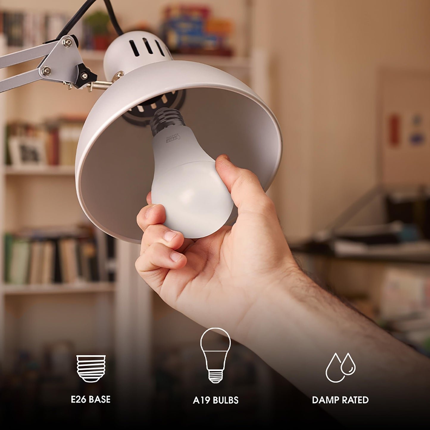 Feit Electric A19 100W Equivalent LED Light Bulbs, Dimmable, 3000k Bright White, 1600 Lumens, 22 Year Lifetime, E26 Base, CRI 90, UL Listed, Damp Rated, 2 Pack, OM100DM/930CA/2