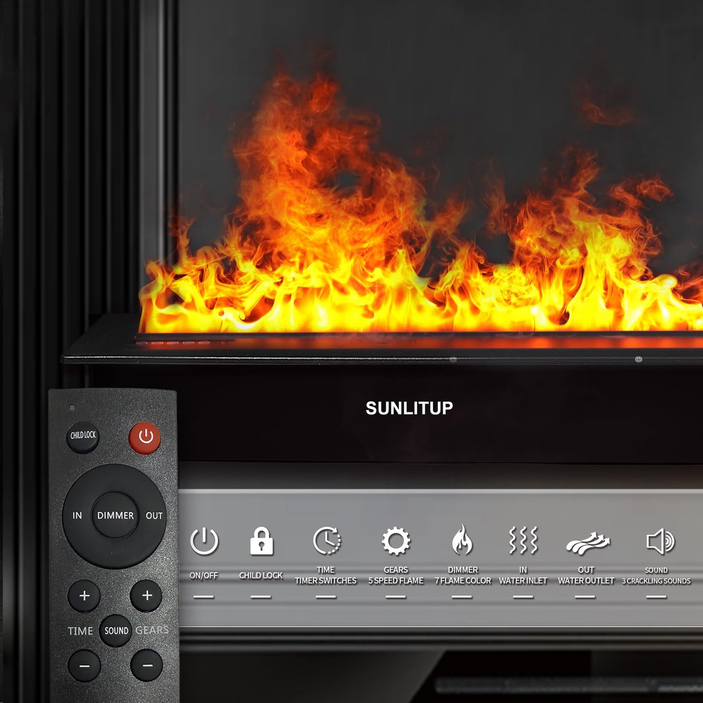 Electric Fireplace 59.1, Water Vapor Fireplace Remote & Panel Touch & Smart App, Steam Fireplace Realistic Flame, Fireplace Humi