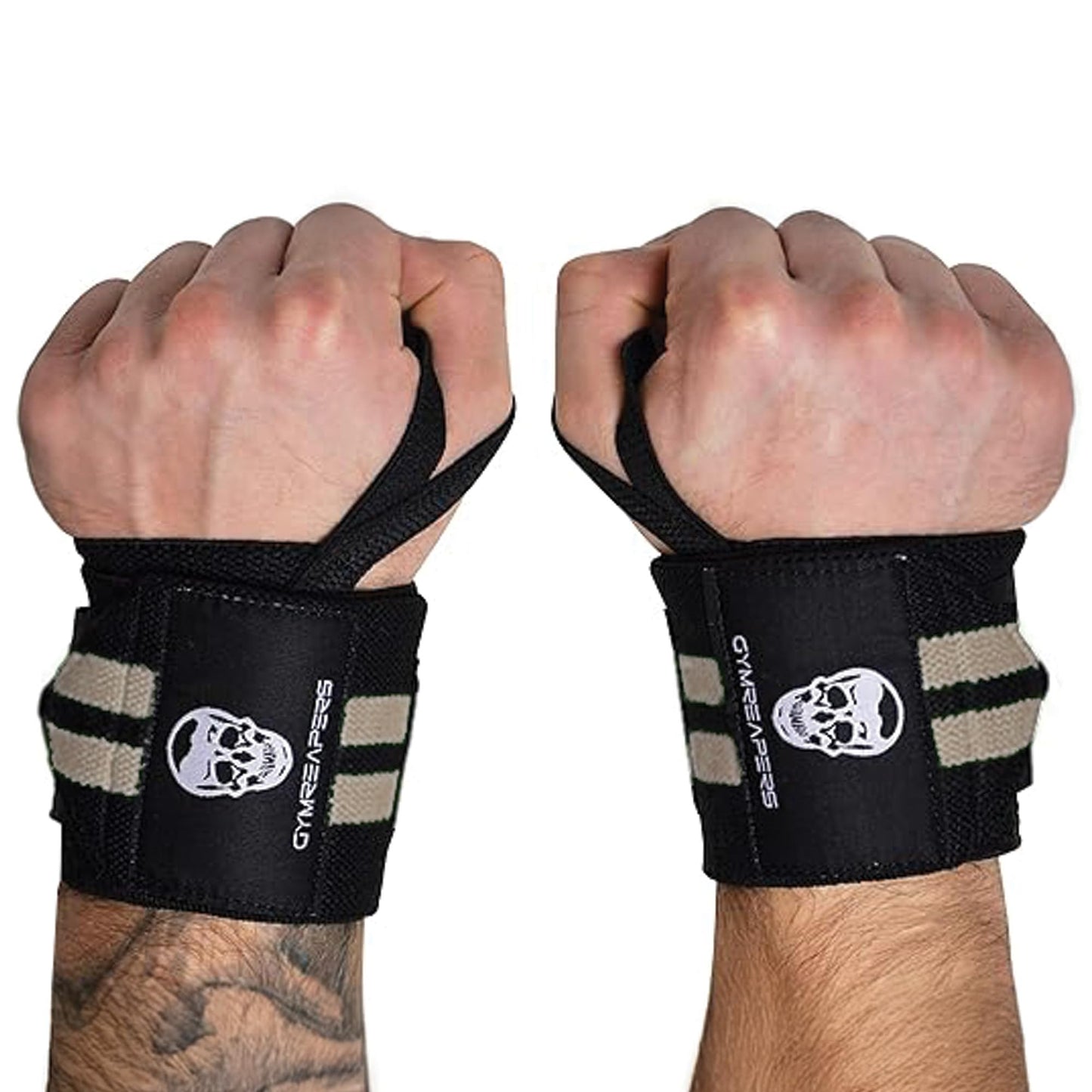 Gymreapers Weightlifting Wrist Wraps (IPF Approved) 18" Professional Quality Wrist Support with Heavy Duty Thumb Loop - Best Wrap for Powerlifting Competition, Strength Training, Bodybuilding (Desert Sand, 18")