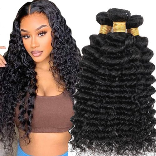 Condescension Brazilian Human Hair Bundles 16 18 20 Inch Deep Wave 3 Bundles Human Hair 100% Unprocessed Remy Brazilian Virgin Weave Hair Natural Black for Women