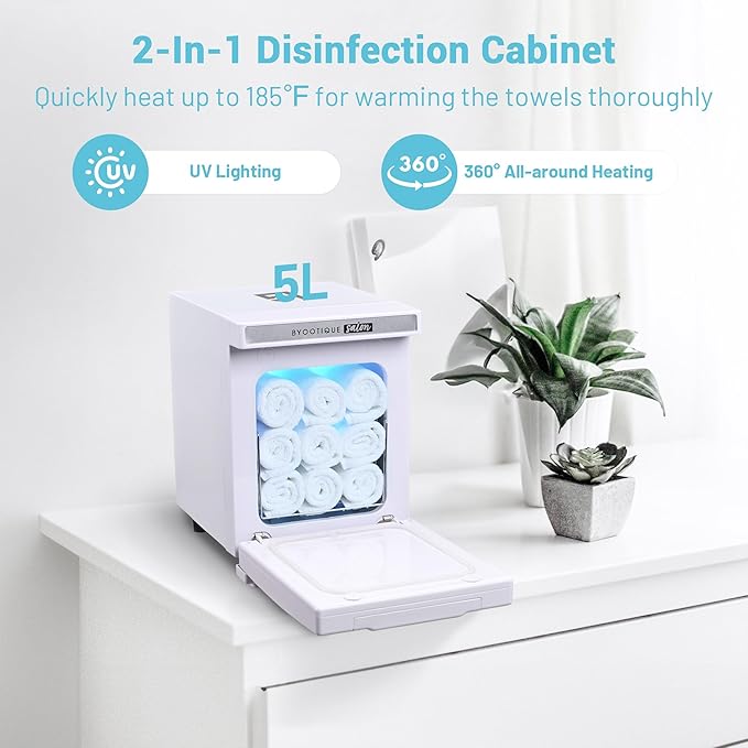 BYOOTIQUE 5L Mini Hot Towel Warmer Cabinet Spa,Professional Fast Heating Portable Machine Barber Towel Warmer for Nail Salon, Facial, Massage, Estheticians, Beauty Studio (White)