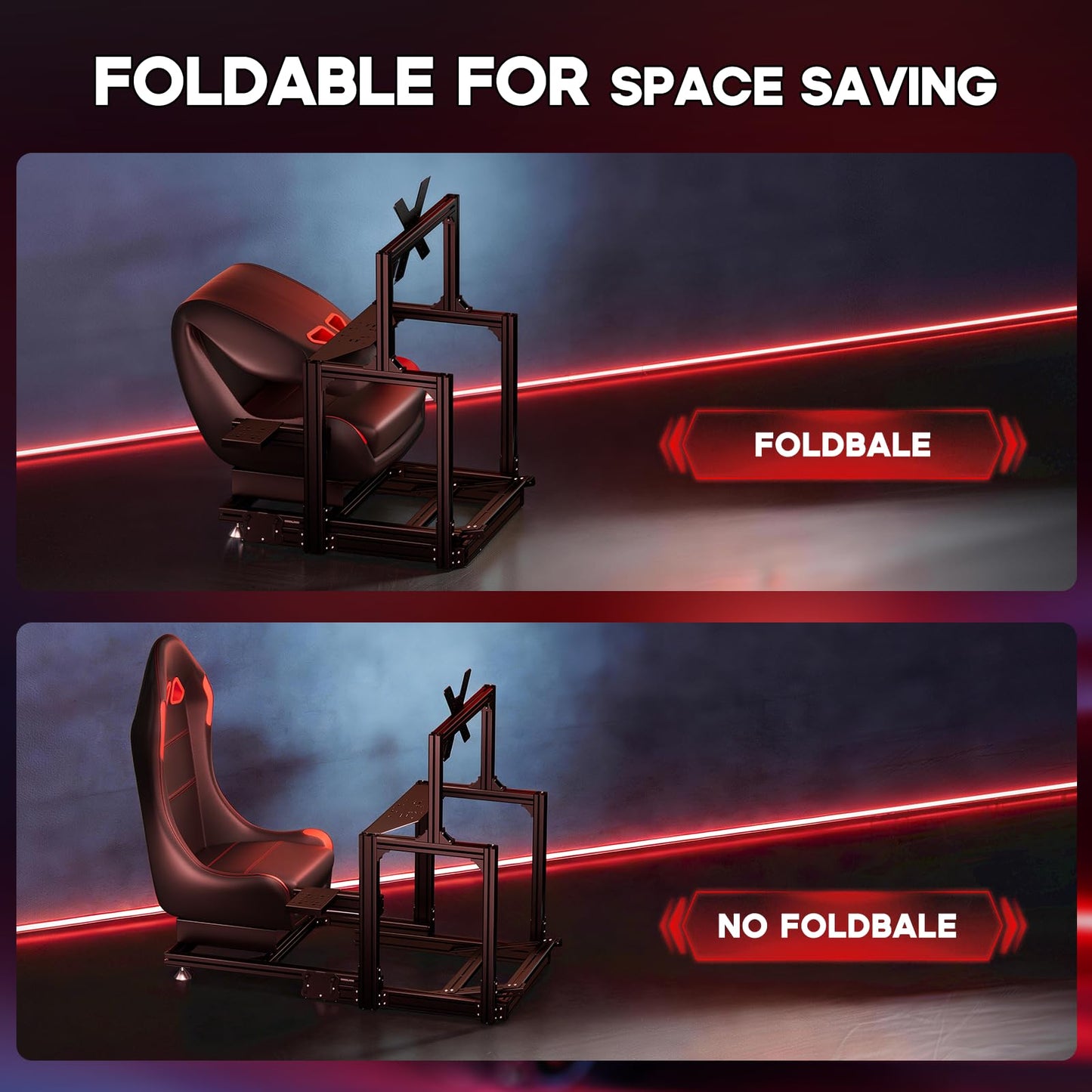 RACGTING Aluminum Racing Simulator Cockpit with TV Mount, Foldable Sim Racing Cockpit with Leather Seat, Ultra-Stable 180kg Load, Fits Logitech, Thrustmaster, Fanatec & MOZA Wheels