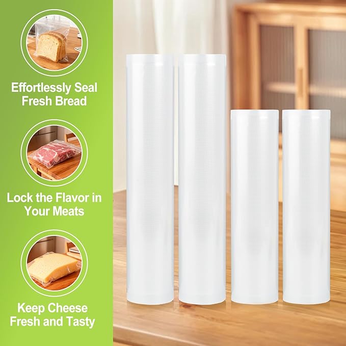 4 Rolls Vacuum Sealer Bags Compatible with Anova & FoodSaver Vacuum Sealer, 11" x 16.4' and 8.3" x 16.4' BPA-Free Heavy-Duty Rolls for Meal Prep, Sous Vide, Freezer Storage, and Food Preservation