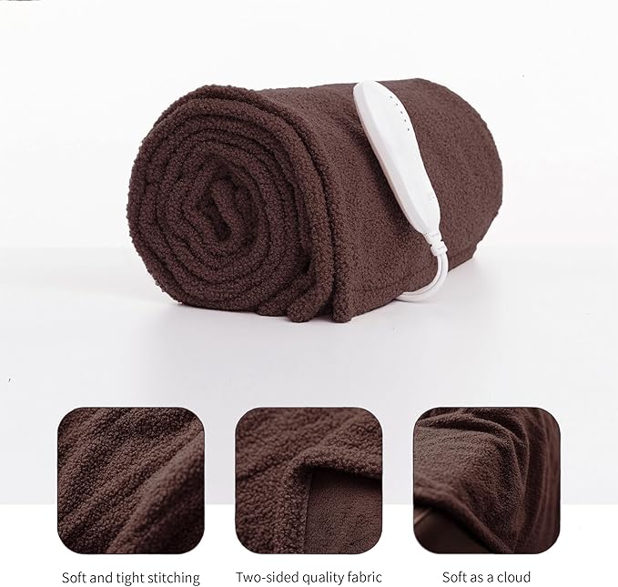 Heated Blanket Electric Throw 50" x 60" -Heated Throw Blanket with 5 Heating Levels & 3 Hours Auto Off,Machine Washable,ETL & FCC Certification(Teddy)
